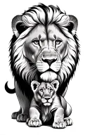 lion protecting wife and cub looking tattoo design idea