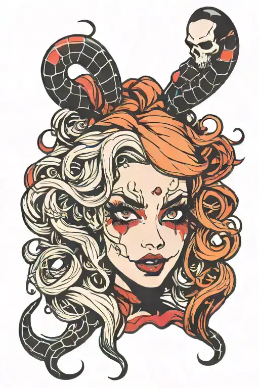 medusa hair but Harley Quinn face tattoo design idea