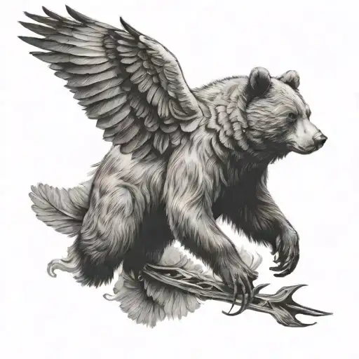a bear and dove mid flight tattoo design idea
