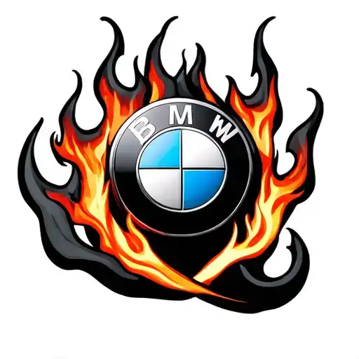 bmw logo with flames surrounding tattoo design idea