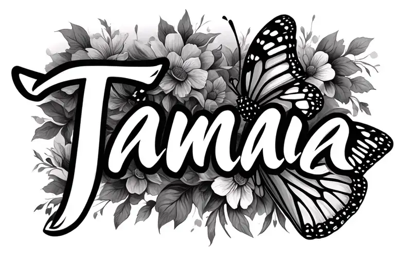 the name Tania with a butterfly landing on the T  tattoo design idea