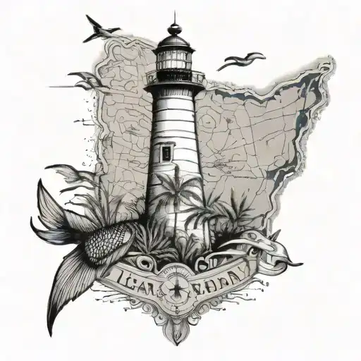 nautical map of islamorada FL. with a light house and tarpon tattoo design idea