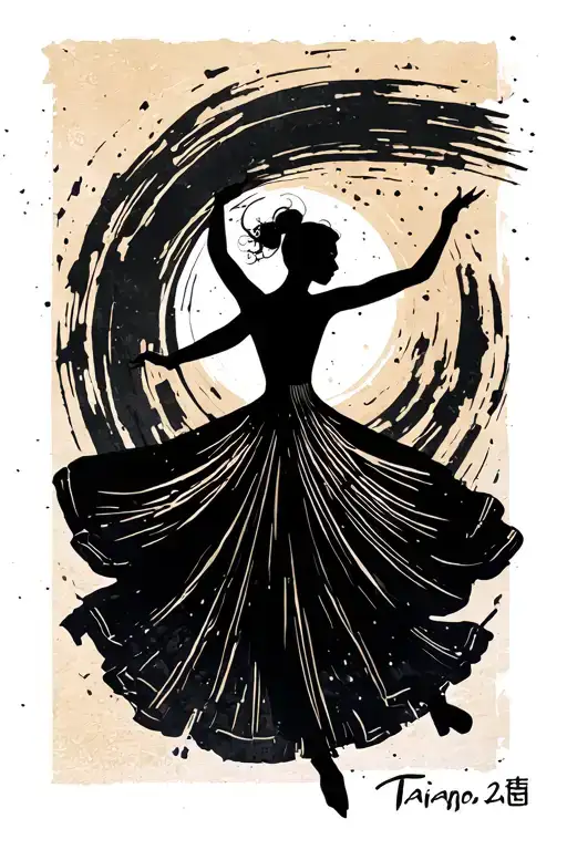 Taiwanese Abstract silhouette of a dancer with ink-brush-like strokes tattoo design idea
