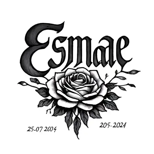 tattoo name containing only exactly the letters and numbers; (Esmae 25-07-2024) tattoo design idea