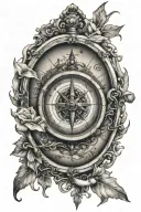 time, compass, daughters holding hands, travels tattoo design idea