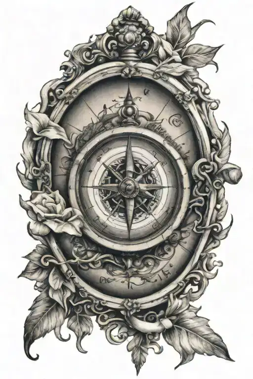 time, compass, daughters holding hands, travels tattoo design idea