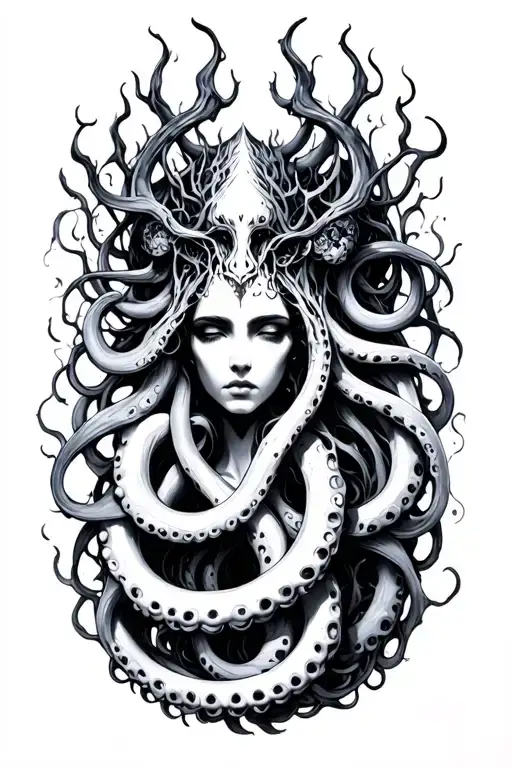 hecate goddess organic tentacle structure intertwined tattoo design idea