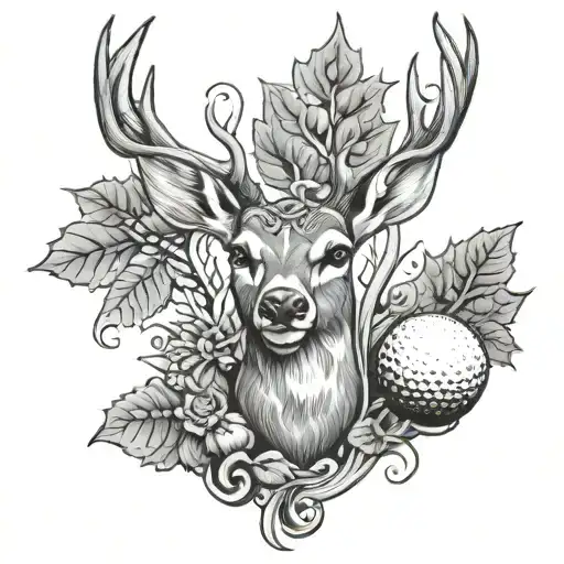 Buckeye leaves whitetaildeer   with golf club tattoo design idea