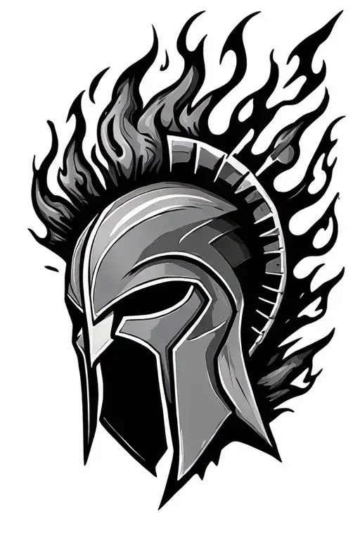 spartan mask with flames and arrow and lightning bolt tattoo design idea