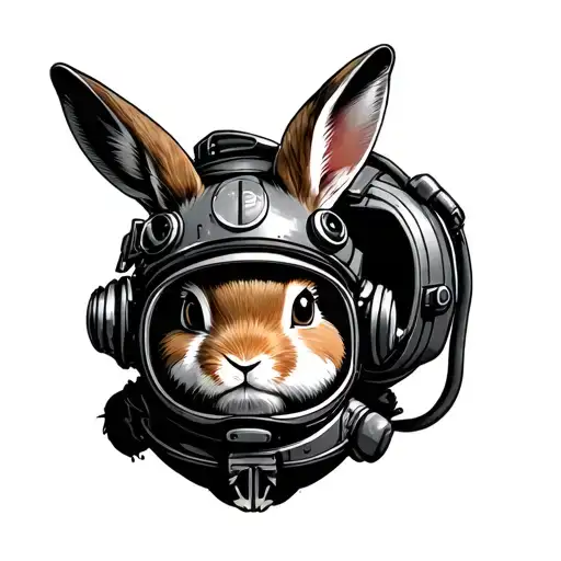 Create a tattoo with a rabbit with a diver's helmet in the underw. tattoo design idea