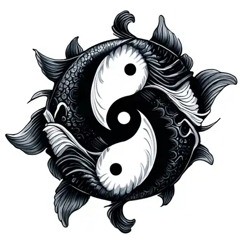 Pisces symbol with yin and yang koi fish tattoo design idea