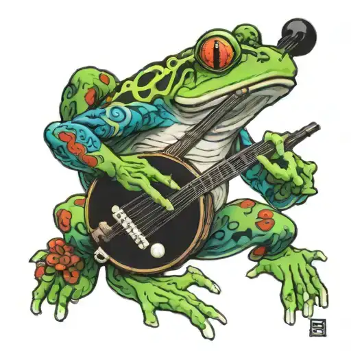 frog playing a banjo tattoo design idea