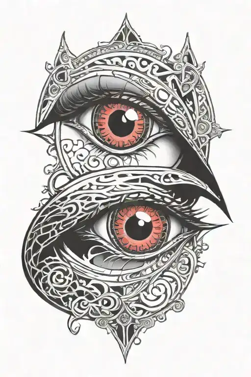 Satanic red Realistic Eye, black hole tattoo design idea