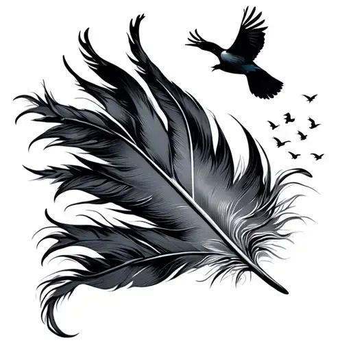 single feather with birds flying away from the end of it tattoo design idea