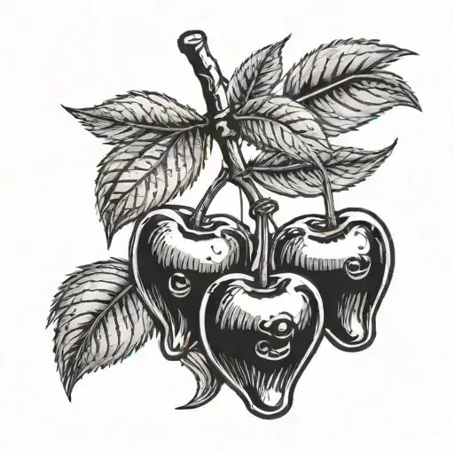 cherries with bow tie shaped stems and little hearts in the cherries tattoo design idea