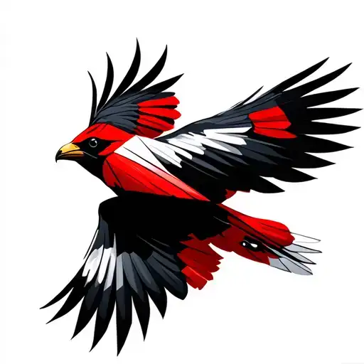 geometrical bird red kite flying with 8 black and 4 white feathers tattoo design idea