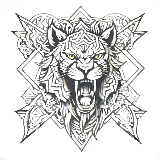 roaring lion spartan helmet star of david geometric mandala design tattoo design idea