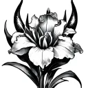 iris flower and devil tattoo design idea