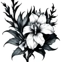iris flower and devil tattoo design idea
