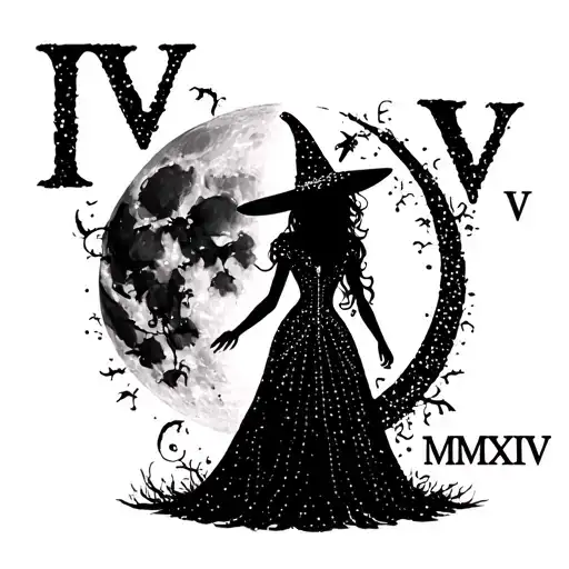 "IV - V - MMXIV" "IV - V - MMXIV" "IV - V - MMXIV" "IV - V - MMXIV" "IV - V - MMXIV" sexy witch bride silhouette over full moon tattoo design idea