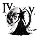 "IV - V - MMXIV" "IV - V - MMXIV" "IV - V - MMXIV" "IV - V - MMXIV" "IV - V - MMXIV" sexy witch bride silhouette over full moon tattoo design idea