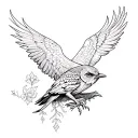 Create a tattoo that includes crows, owls, darkness, beautiful sky, magical pagan, Wiccan witchcraft spells, silence, ca tattoo design idea