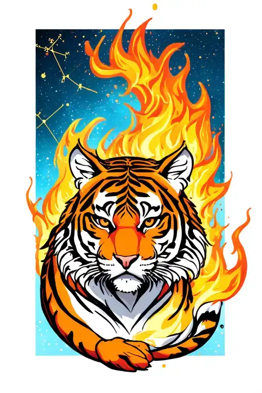 Virgo constellation tiger fire tattoo design idea