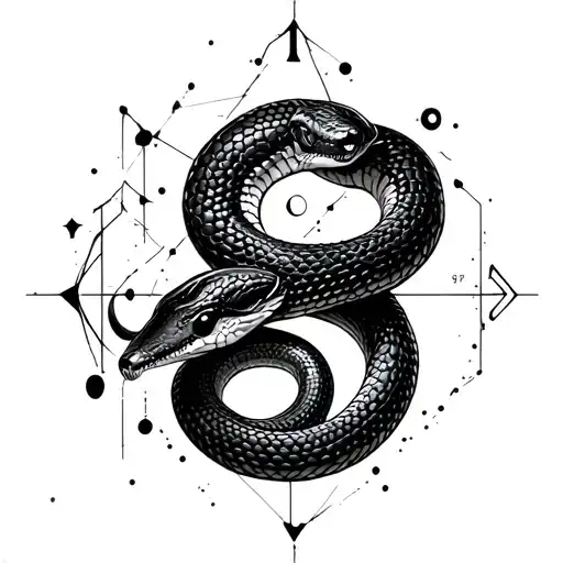 An elegant feminine snake and a cancer constellation tattoo design idea