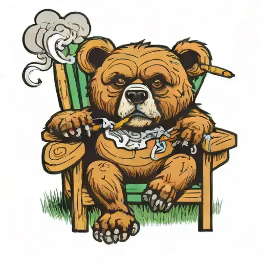 bear smoking a joint on a lawn chair  tattoo design idea