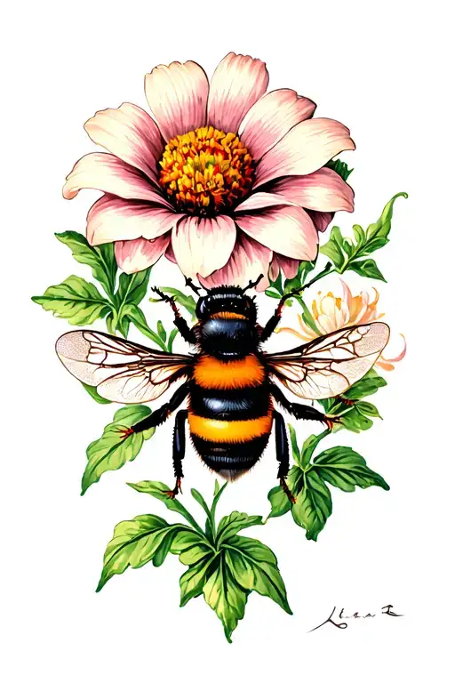 bumble bee, jasimn flower tattoo design idea