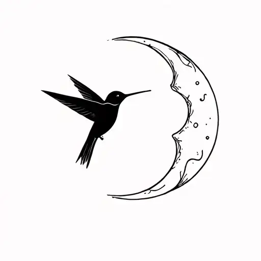moon and humming bird tattoo design idea