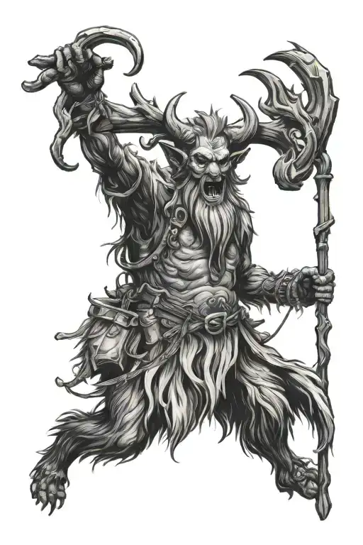 Krampus in winter landscape tattoo design idea