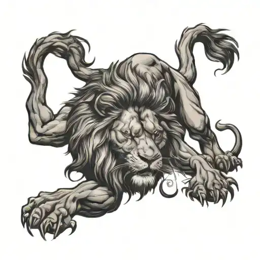 lion stomping on a scorpion  tattoo design idea