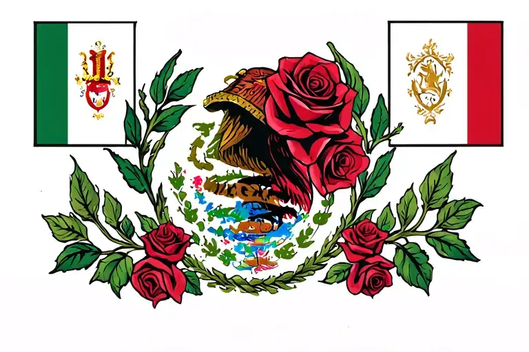 Mexico flag and roses intertwined tattoo design idea