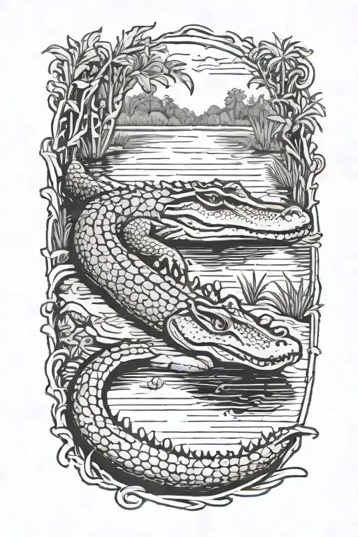 alligator in a bayou tattoo design idea