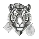 geometric nek line front view tiger head wearing from a a sunset in a straight tattoo design idea