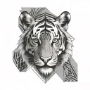geometric nek line front view tiger head wearing from a a sunset in a straight tattoo design idea