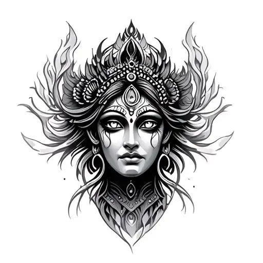 kali goddess head with four eyes tattoo design idea