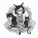 Coraline with the black cat standing next to her tattoo design idea