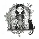 Coraline with the black cat standing next to her tattoo design idea