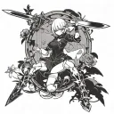 Nier Automata 2B's Sword stabbed in lunar tears \ tattoo design idea