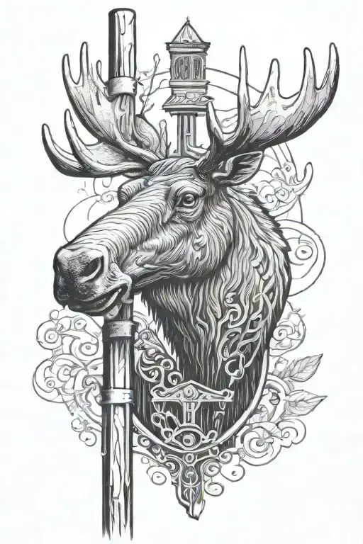 moose head in top of a pole tattoo design idea