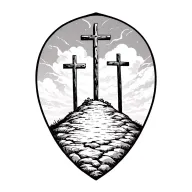 3 crosses on a hill with empty tomb stone tattoo design idea