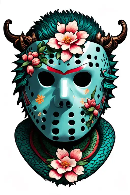"Jason Dabel" "Jason" Friday the 13th mask, dragon, lutusy blossom tattoo design idea