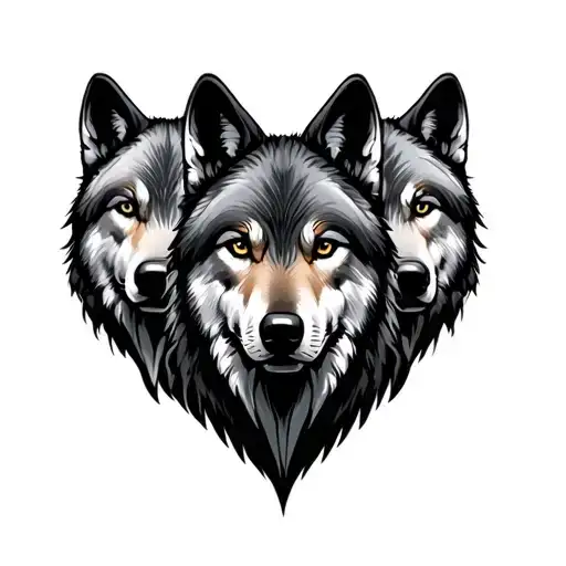 three wolves facing front view tattoo design idea