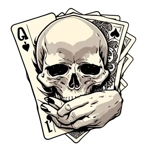 Skull hand holding a deck of cards on upper shoulder  tattoo design idea