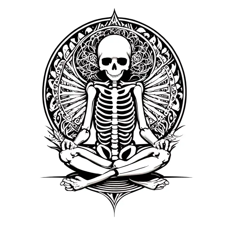 skeleton meditating tattoo design idea
