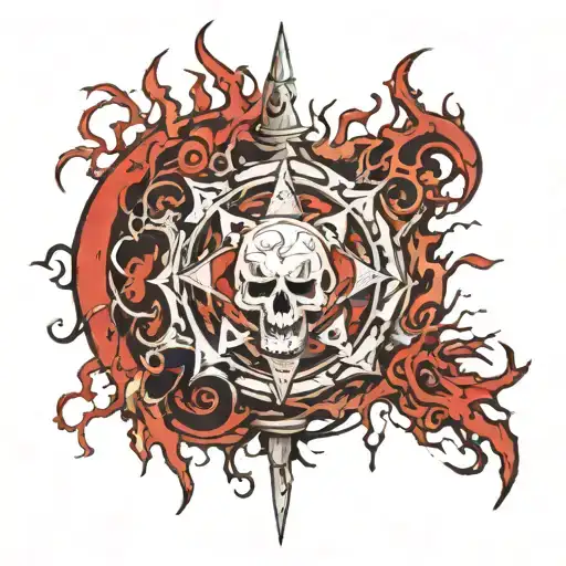 chaos symbol, blood, explosions tattoo design idea