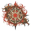 chaos symbol, blood, explosions tattoo design idea