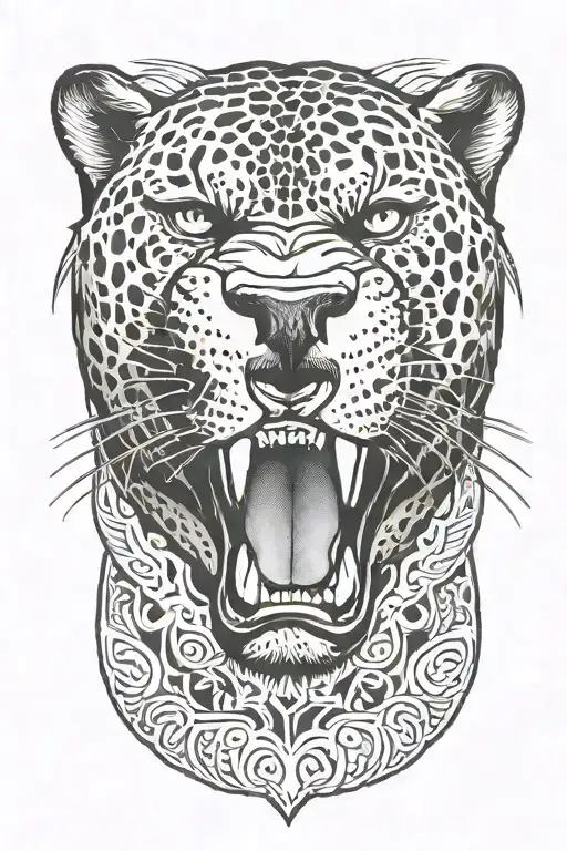 black jaguar huge fangs tattoo design idea